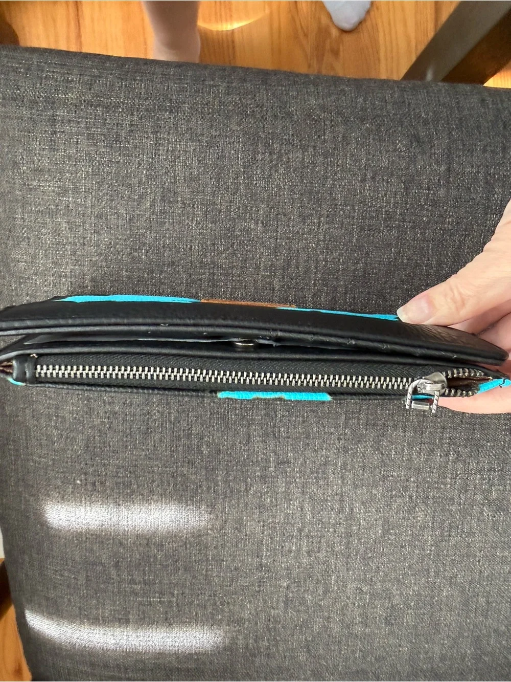Wrangler Turquoise and Black Cowhide Print Zip Wallet